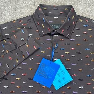 Bugatchi OoH Cotton Tech‎ Men's Dress Shirt 8 Way Stretch Car Print Medium New